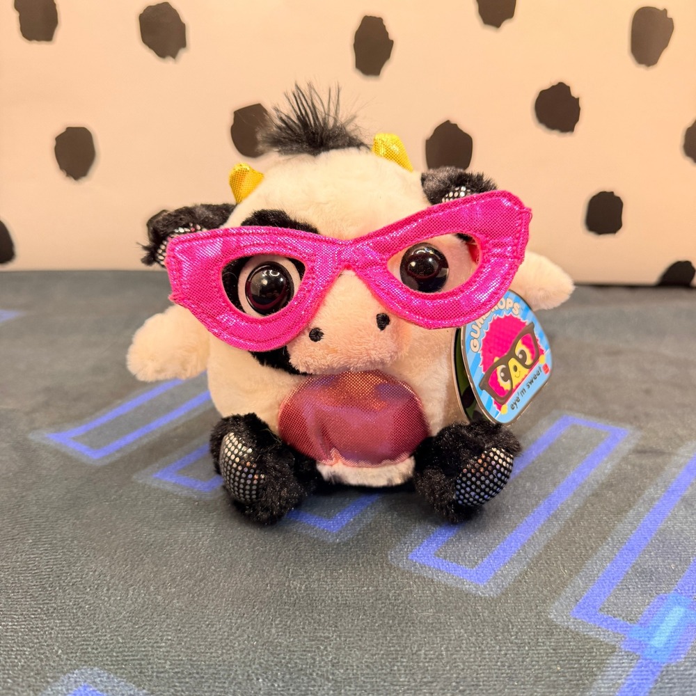 Aurora Gumdrops Cow Plush Toy Kids White Pink Glasses Sparkle
